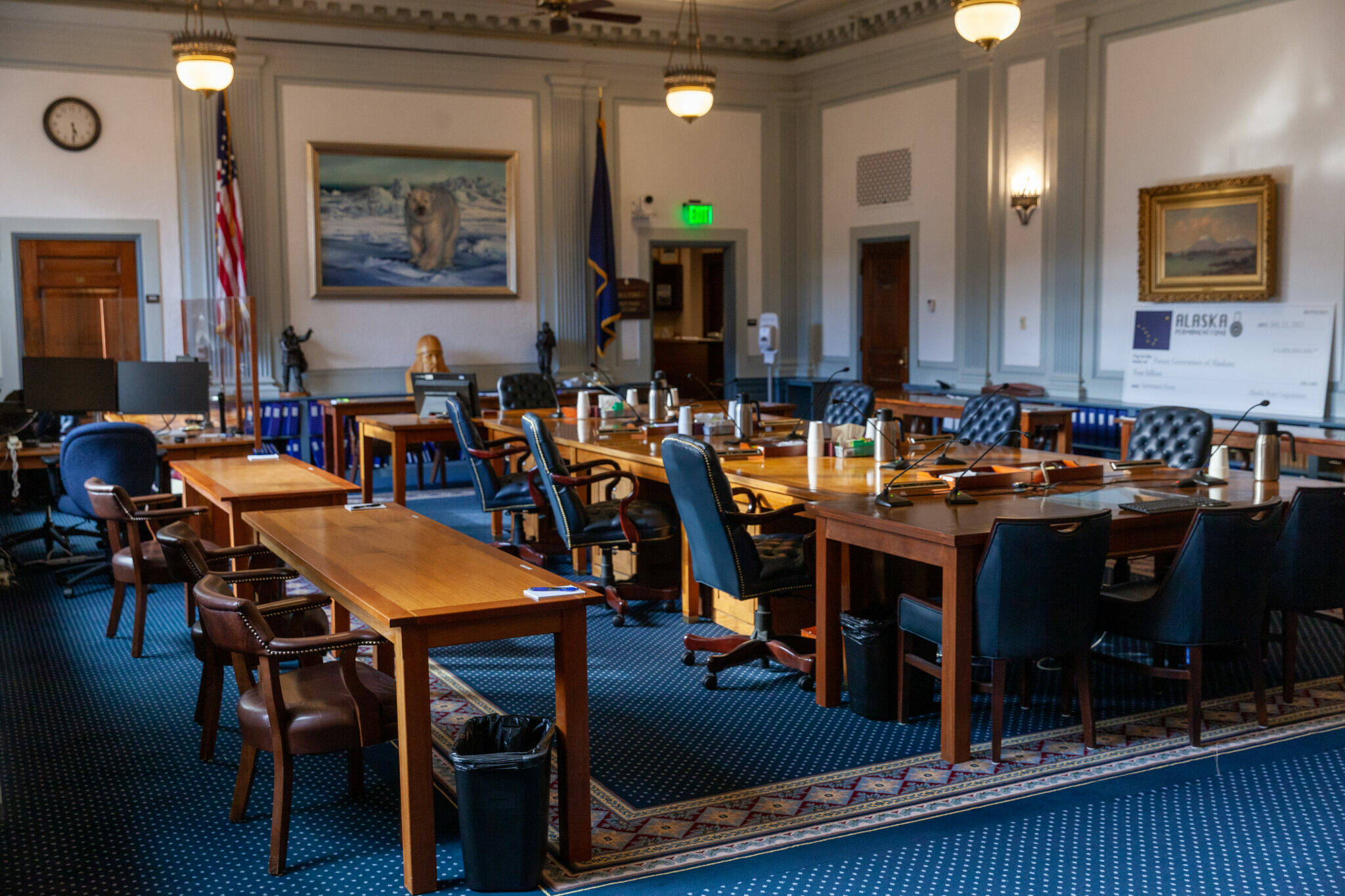 The Alaska Senate Finance Committee chambers are seen on April 22, 2022. (Photo by Rashah McChesney)