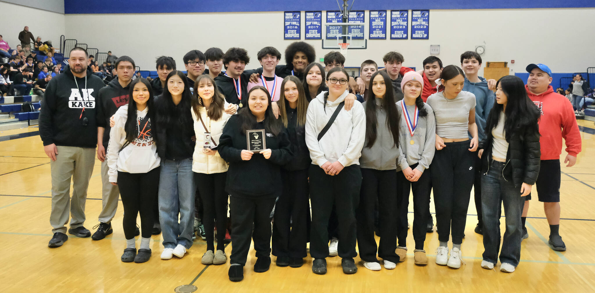 The Kake Thunderbirds won the Team Sportsmanship Award at the Region V 1A Basketball Tournament in Juneau. (Klas Stolpe / Juneau Empire)