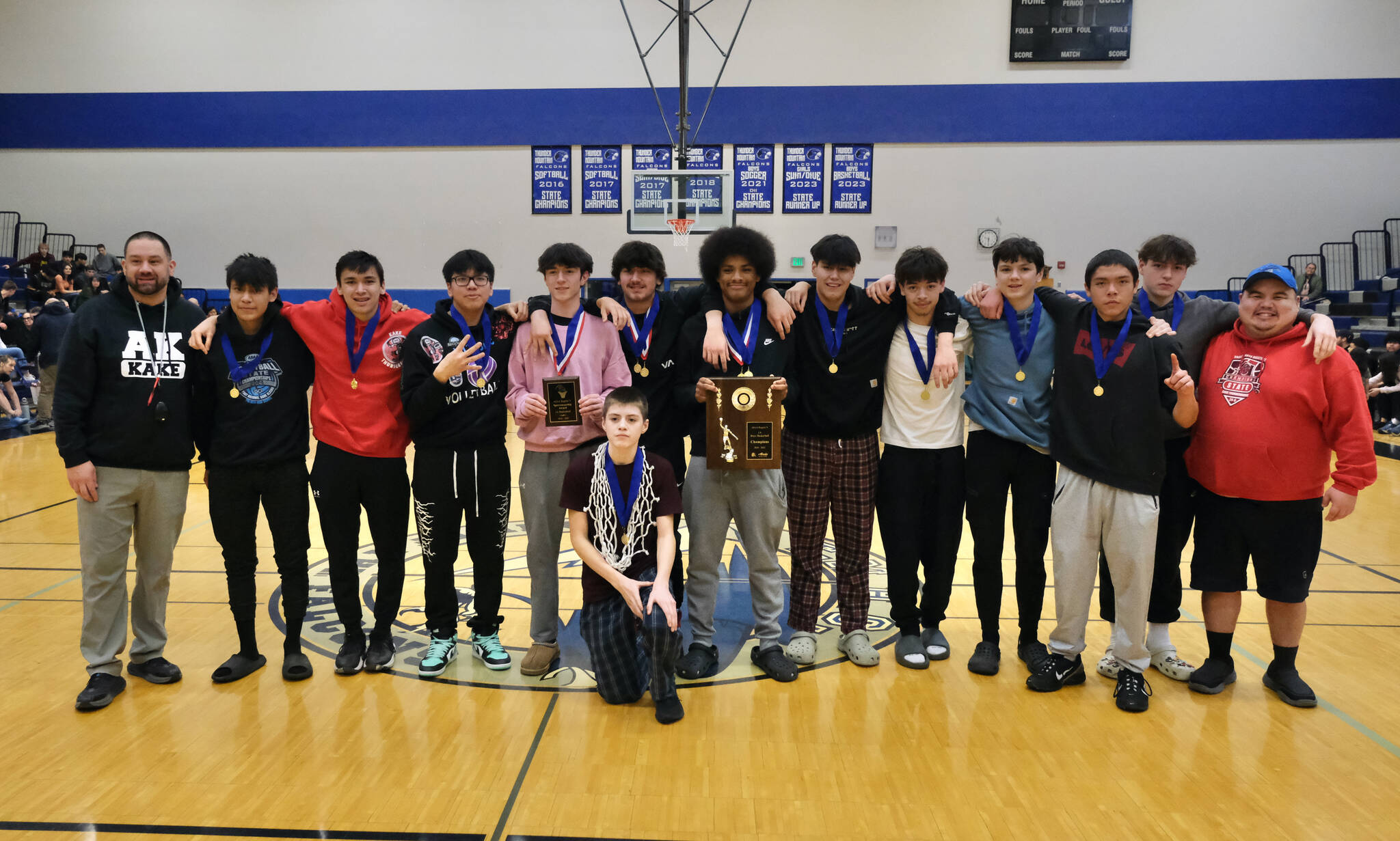 The Region V 1A boys champion Kake Thunderbirds. (Klas Stolpe / Juneau Empire)