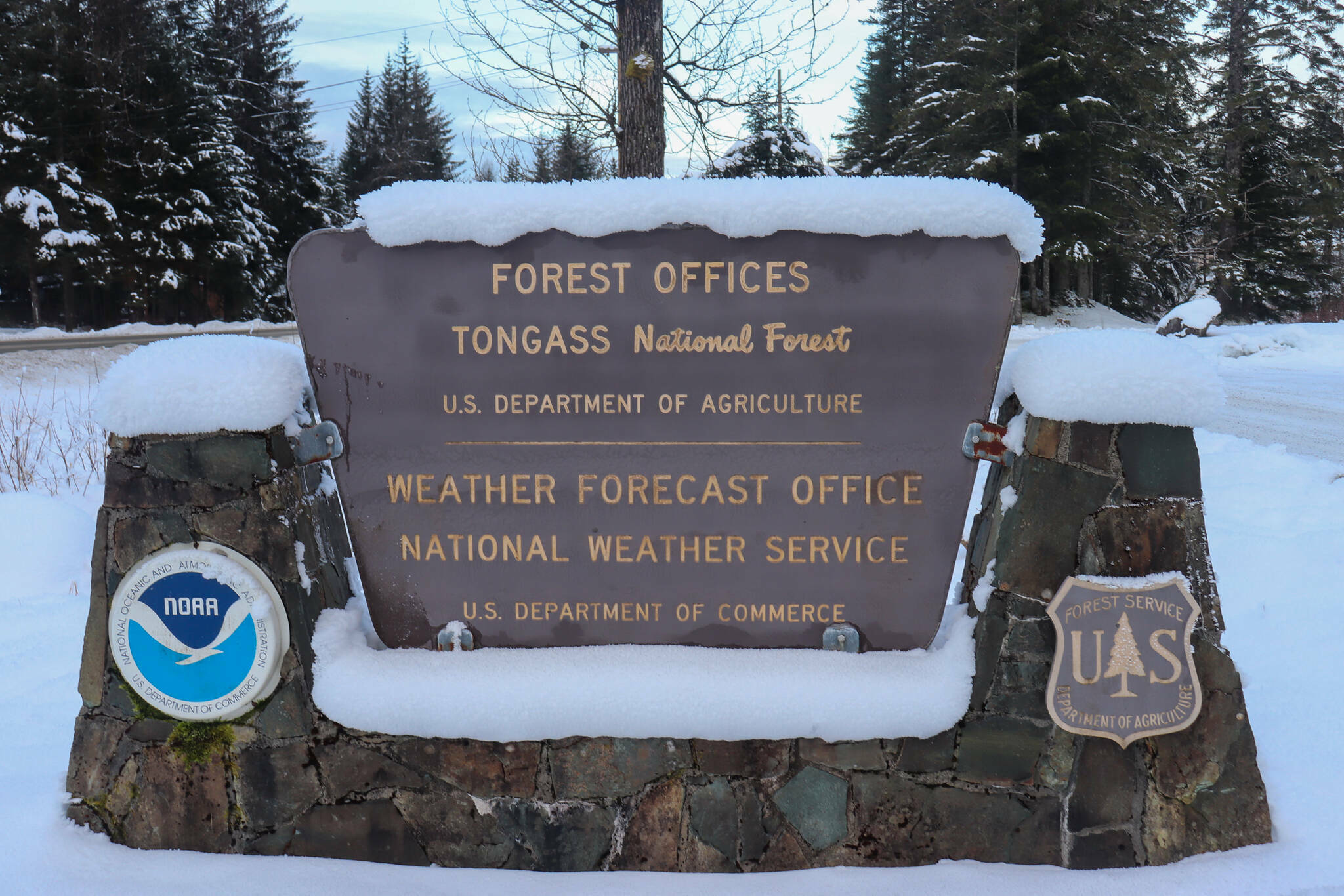 A U.S. Forest Service office sign in Juneau on Feb. 14, 2025. (Jasz Garrett / Juneau Empire file photo)