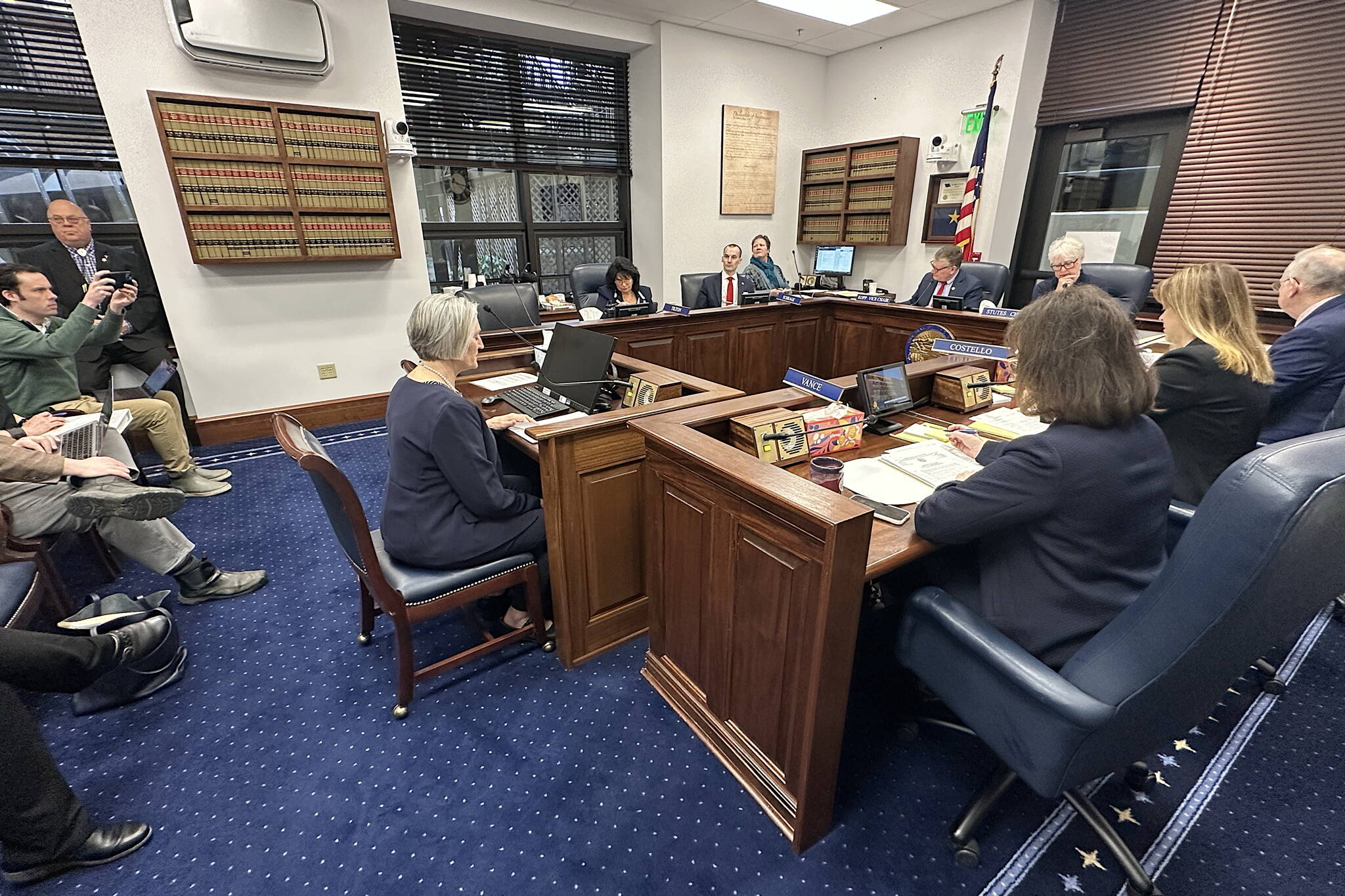 State Rep. Rebecca Himschoot (I-Sitka) explains changes to House Bill 69 during a House Rules Committee meeting on Wednesday at the Alaska State Capitol. (Mark Sabbatini / Juneau Empire)