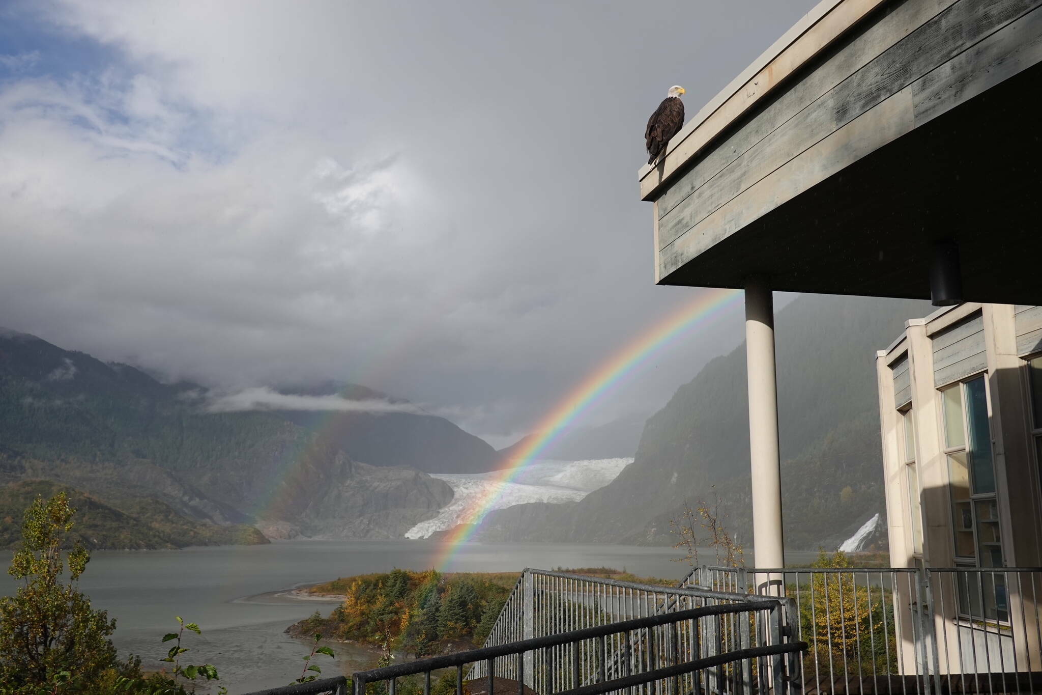 Twin rainbows are seen from the Mendenhall Glacier Visitor Center on Wednesday, Oct. 2, 2024. (Photo by Laurie Craig)