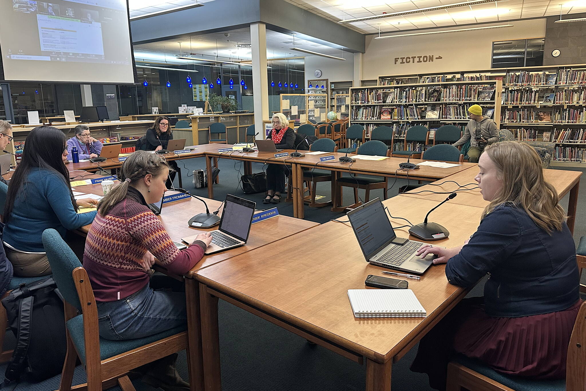 Nicole Herbert, who this month became the new chief financial officer for the Juneau School District, explains details of next year’s proposed budget to the Juneau Board of Education on Tuesday night at Thunder Mountain Middle School. (Mark Sabbatini / Juneau Empire)